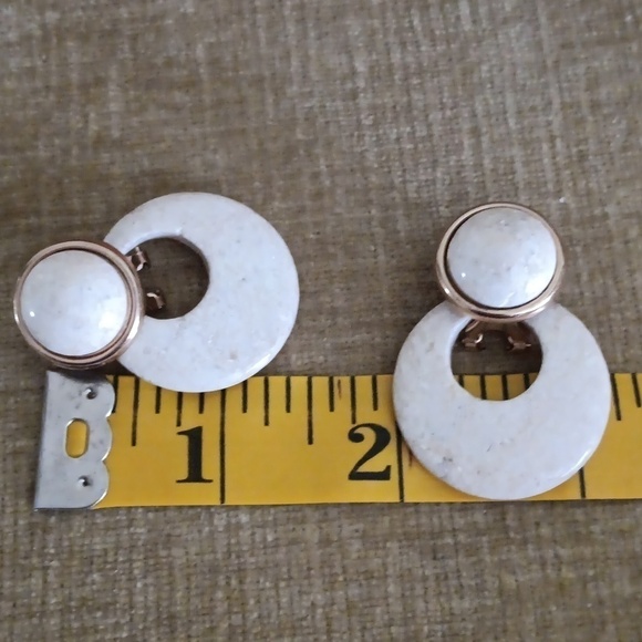Gold Tone Versatile Cream Stone Post Earrings - Picture 7 of 11